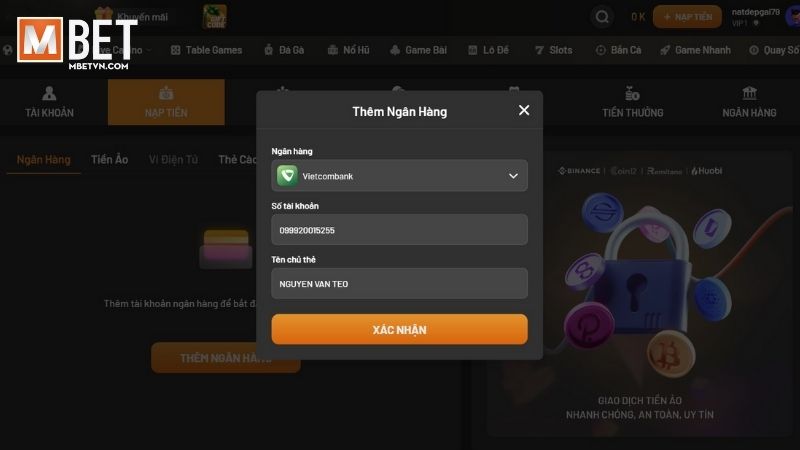 Nạp tiền MBET qua chuyển khoản là phương pháp rất thịnh hành Nạp tiền MBET qua chuyển khoản là phương pháp rất thịnh hành